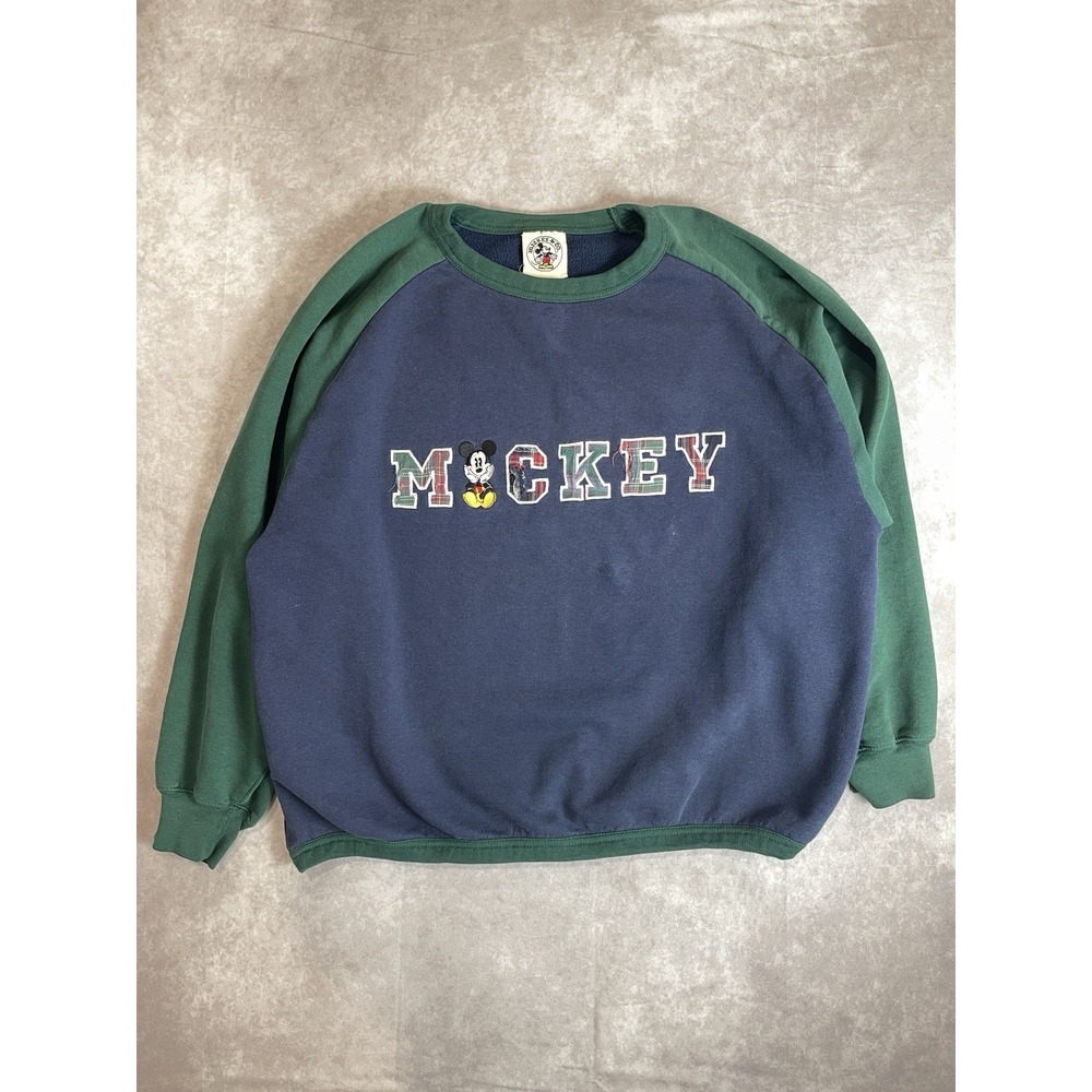 VINTAGE Disney Sweatshirt Mens Large Blue Mickey Mouse Distressed Raglan 90s